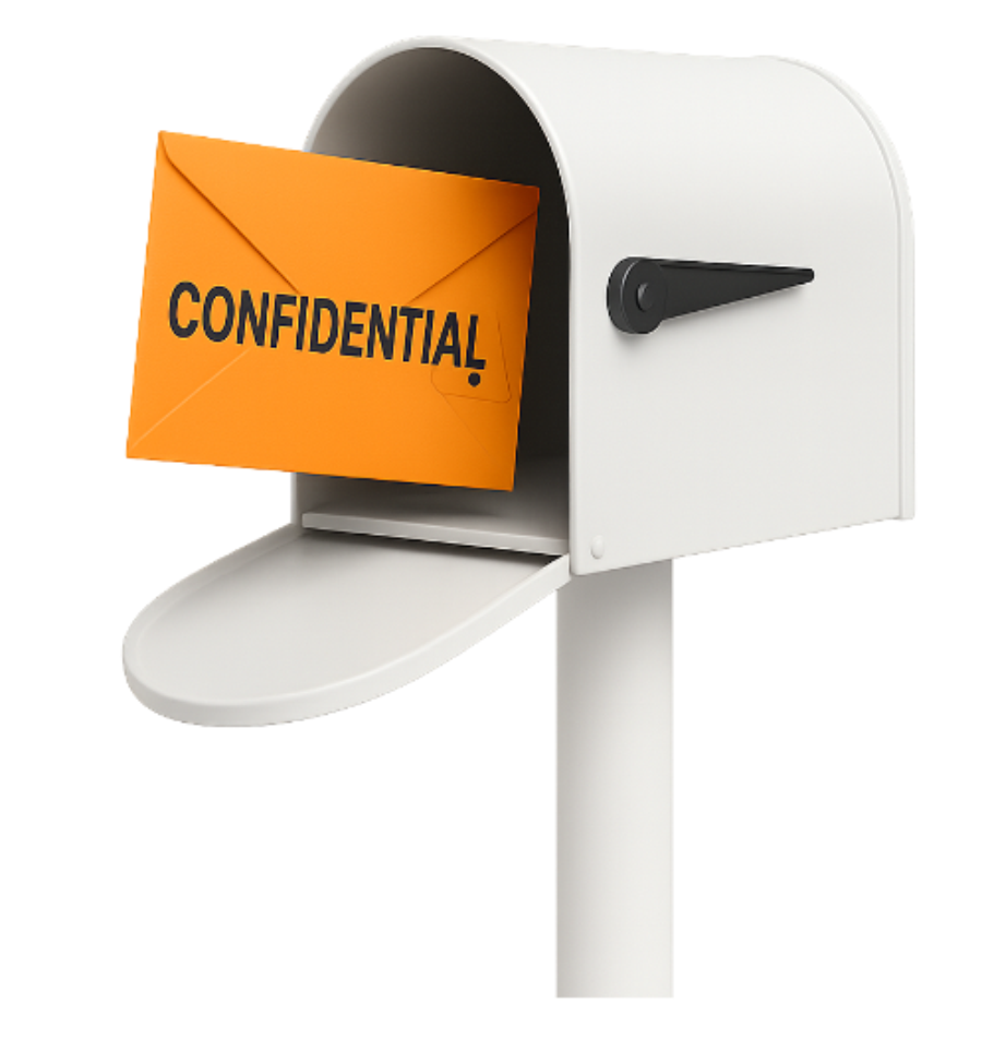 Mailbox with orange confidential letter as a symbol for whistleblowing
